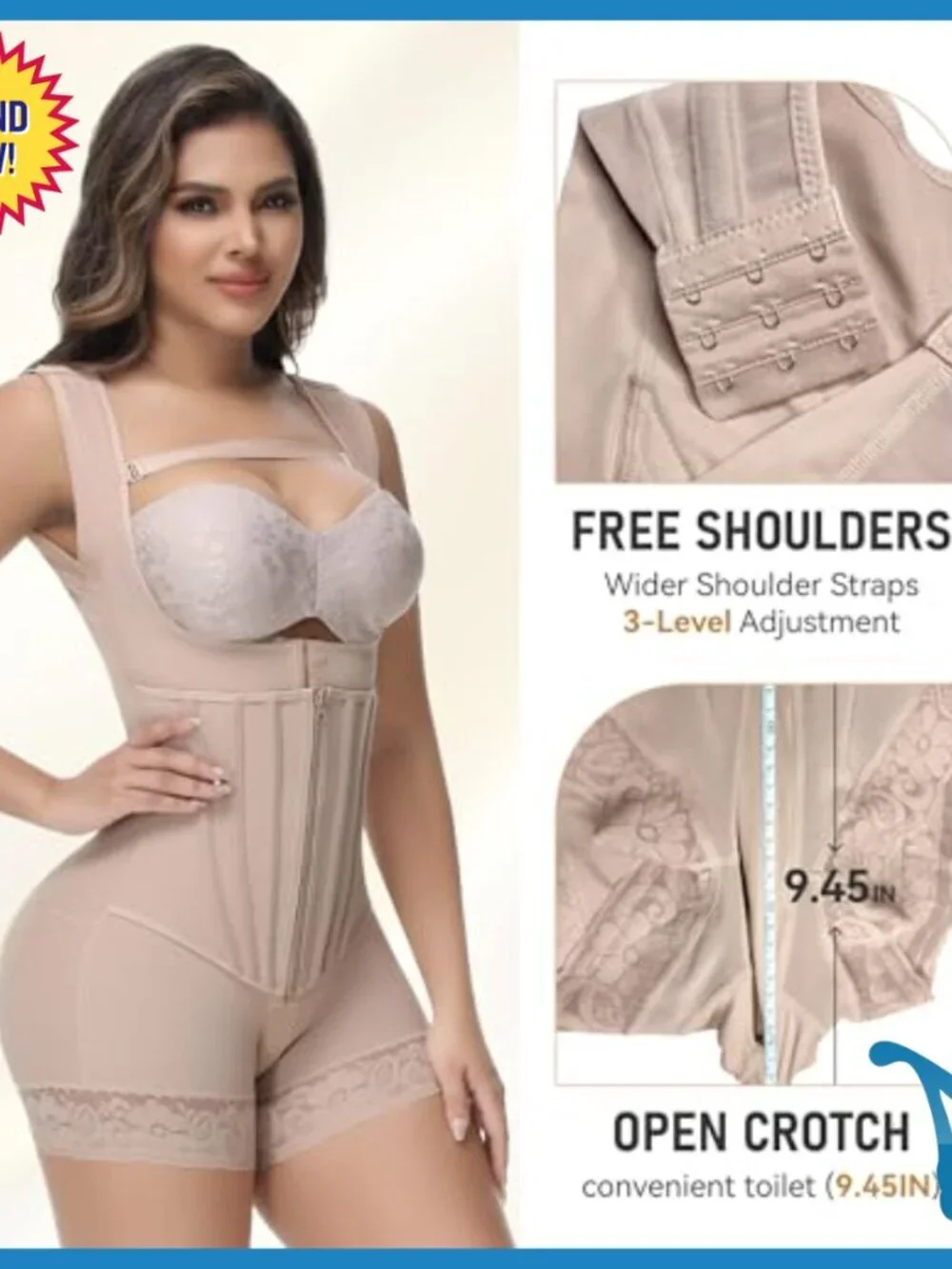 High Compression Shapewear Bodysuit with Zipper & Steel Bones Tummy Control
